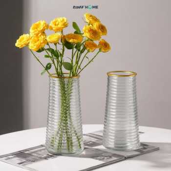 Gambar produk TaffHOME Vas Bunga Kaca Silinder Corrugated Nordic Simple Glass Vase - QT072 - 1