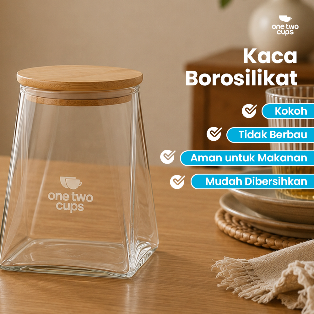 Gambar produk One Two Cups Toples Kaca Penyimpanan Makanan Pyramid Glass Storage Jar 950ml - S12 - 2