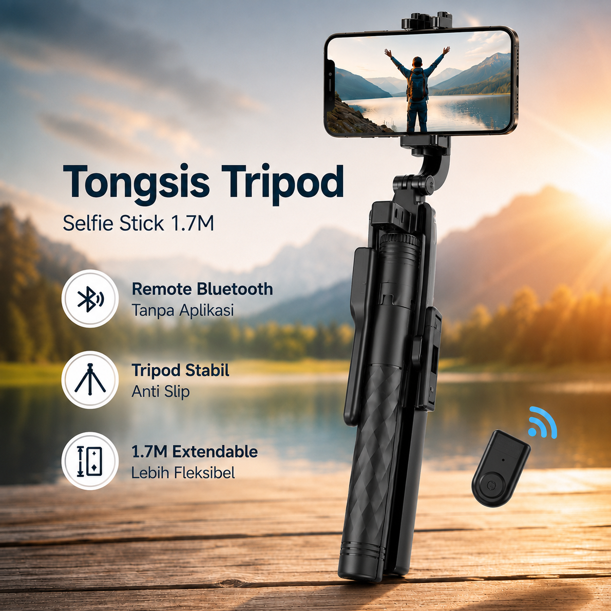 VCT Tongsis Smartphone Tripod Remote Bluetooth Selfie Stick 1.7M - K28 Gambar produk VCT Tongsis Smartphone Tripod Remote Bluetooth Selfie Stick 1.7M - K28 - Utama