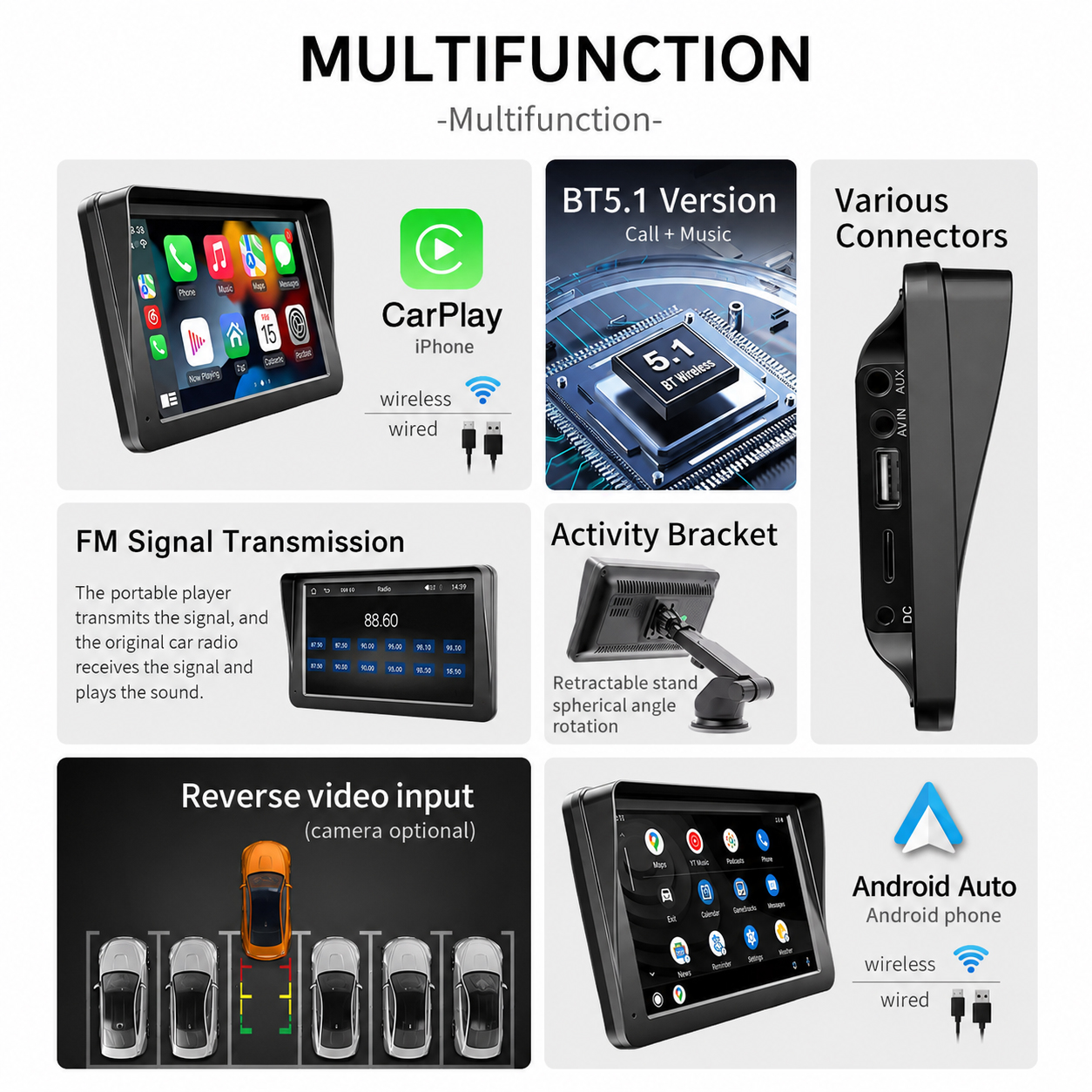 Gambar produk BQCC Head Unit Tape Mobil MP5 Bluetooth CarPlay Android Auto 7 Inch - D207 - 3