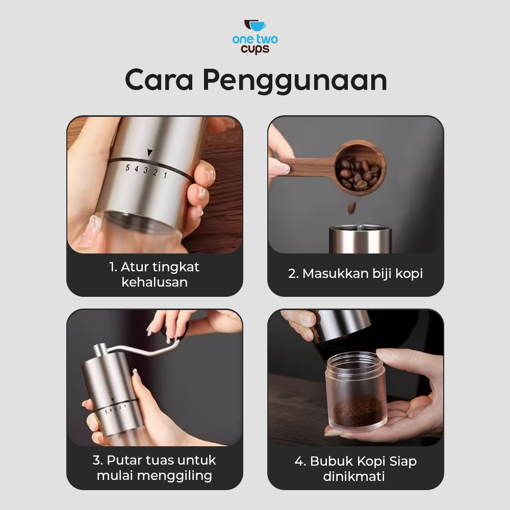 One Two Cups Penggiling Kopi Manual Coffee Grinder Adjustable Portable - D-11 Gambar produk One Two Cups Penggiling Kopi Manual Coffee Grinder Adjustable Portable - D-11 - 6