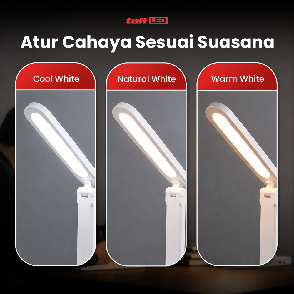 TaffLED Lampu Meja Belajar LED Eye Protection USB Model 8W 3 Color - T302 Gambar produk TaffLED Lampu Meja Belajar LED Eye Protection USB Model 8W 3 Color - T302 - 2