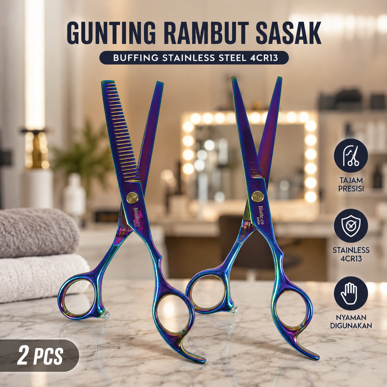 Biutte.co Gunting Rambut Lurus Sasak Buffing Stainless Steel 2 PCS - M1325 Gambar produk Biutte.co Gunting Rambut Lurus Sasak Buffing Stainless Steel 2 PCS - M1325 - Utama
