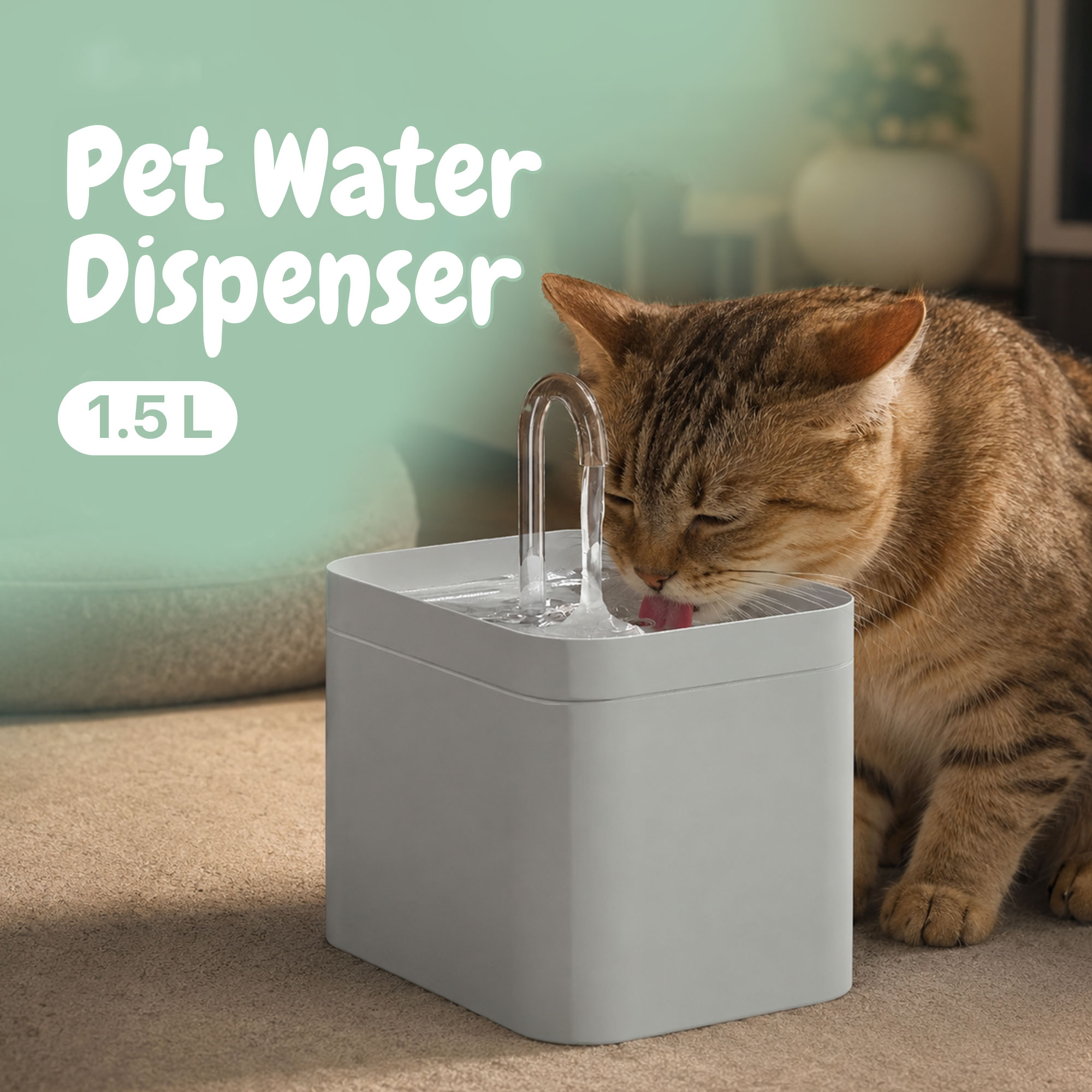 Gambar produk QinziPet Tempat Minum Hewan Elektrik Dispenser Cat Water Fountain 1.5L - PAT220V - Utama