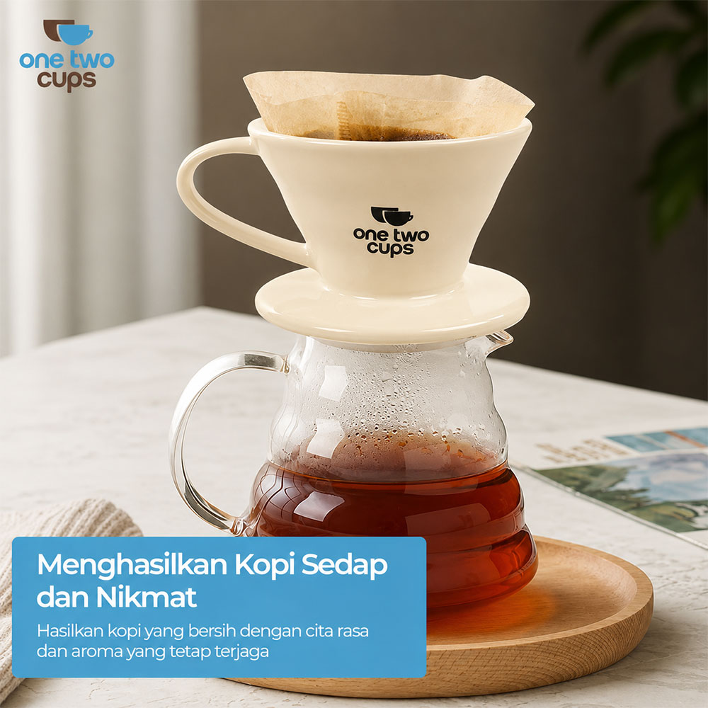 Gambar produk One Two Cups V60 Coffee Dripper Alat Seduh Kopi Manual Brew Keramik 1-4 Cups - ZM-639 - 3