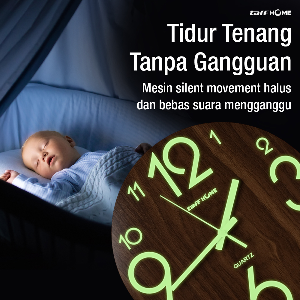 Gambar produk TaffHOME Jam Dinding Bulat Quartz Luminous Glow in The Dark 30cm MDB3 - 3