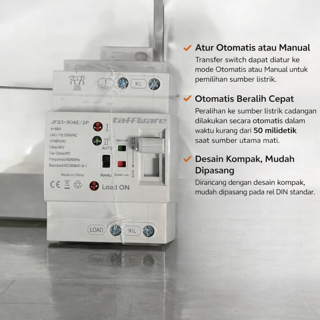 Gambar produk Taffware DIN Rail Power Supply Automatic Control Transfer Switch 63A 2P - JFQ3-80AE - 4