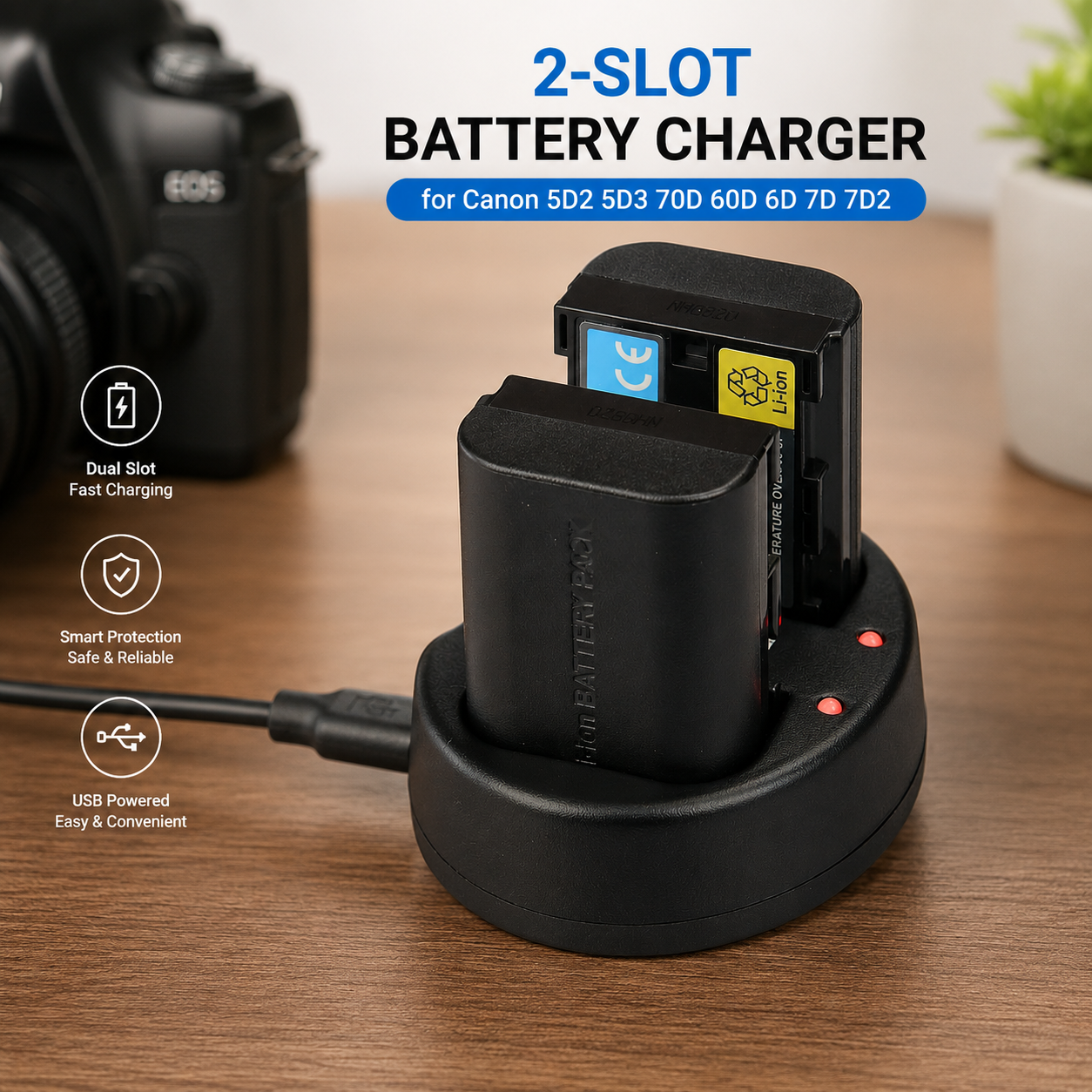 Gambar produk KingMa Charger Baterai 2 Slot Canon 5D2 5D3 70D 60D 6D 7D 7D2 - LP-E6 - Utama