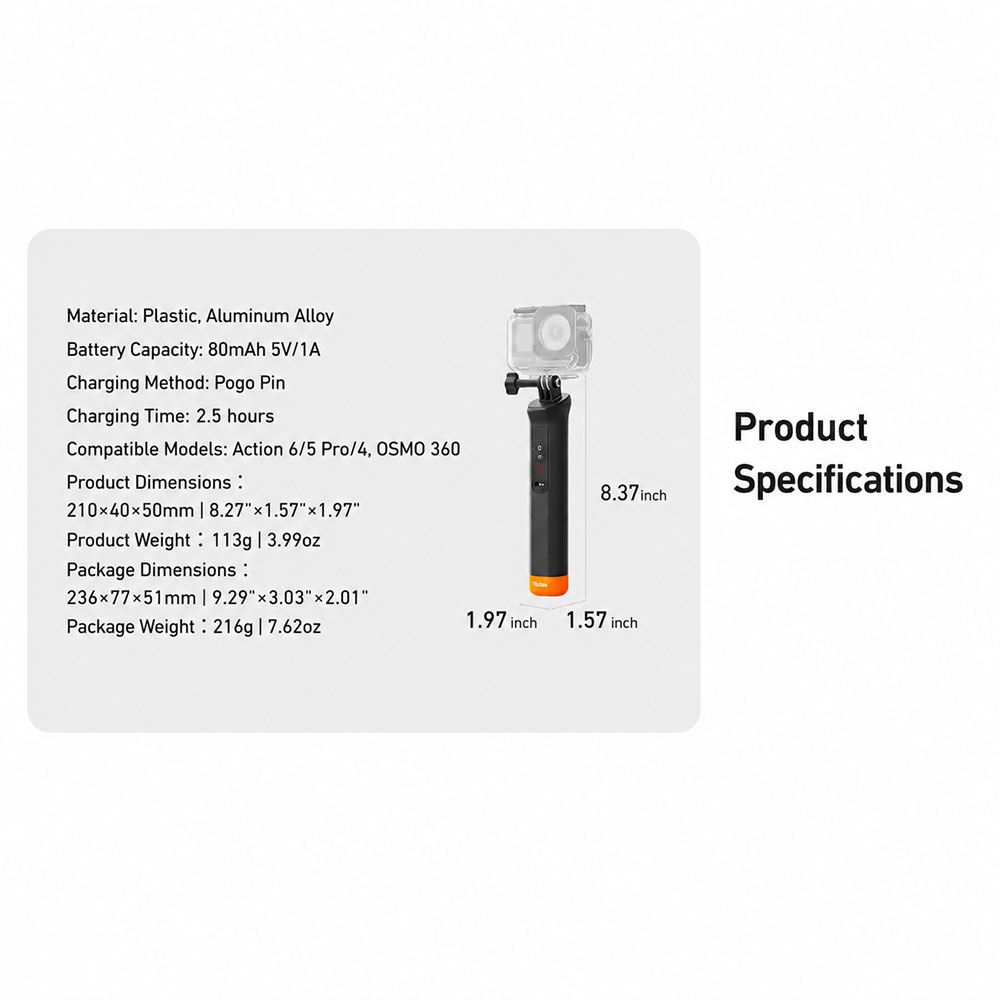 TELESIN Floating Bluetooth Selfie Stick Monopod DJI Osmo 6/5 Pro/4 360 - S4-FHG-01-TDJ Gambar produk TELESIN Floating Bluetooth Selfie Stick Monopod DJI Osmo 6/5 Pro/4 360 - S4-FHG-01-TDJ - 6