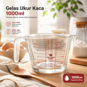 One Two Cups Gelas Ukur Takaran Kaca Microwave Heating Glass Cup - GG-18