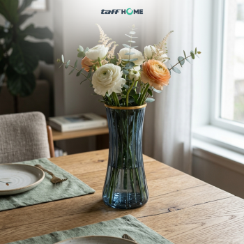 Gambar produk TaffHOME Vas Bunga Kaca Bening Estetik Vintage Glass Flower Vase - Y23 - 6