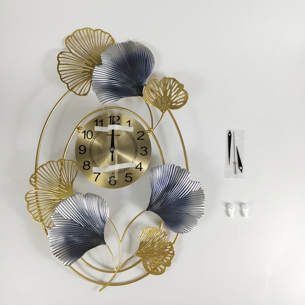 TaffHOME Jam Dinding Besi Elegan Ginkgo Leaf Quartz Movement 55cm - 25011 Gambar produk TaffHOME Jam Dinding Besi Elegan Ginkgo Leaf Quartz Movement 55cm - 25011 - 5