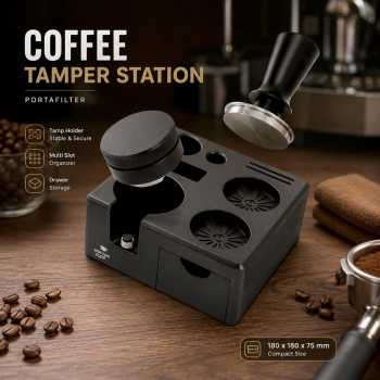 One Two Cups Coffee Tamper Station Espresso Portafilter 180x180x75mm - Black