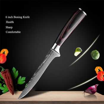 Gambar produk KNIFEZER Pisau Dapur Daging Sayur Roti Damascus Pattern Stainless 6 Inch Boning Knife