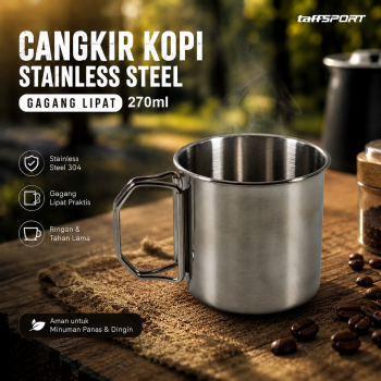 TaffSPORT Cangkir Kopi Stainless Steel Gagang Lipat Camping Mug - L164