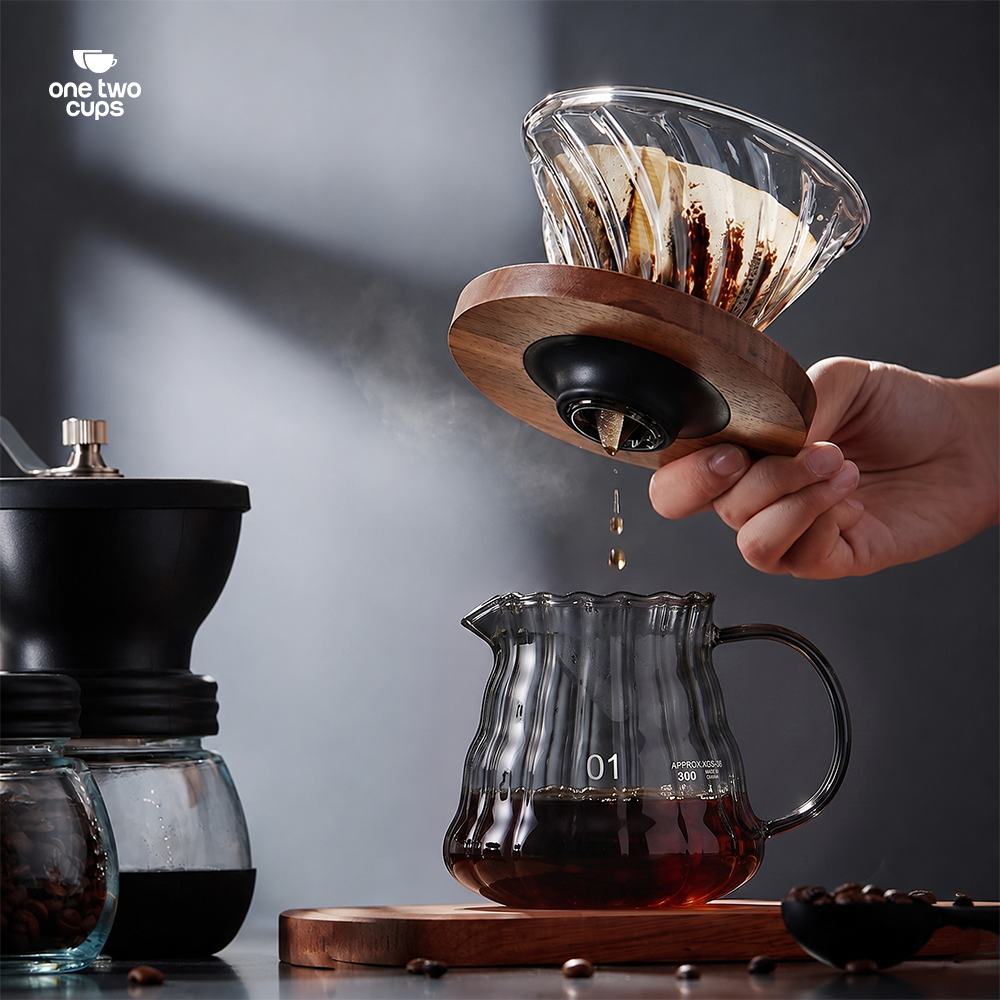 One Two Cups Teko Kopi Coffee Server V60 Drip Pour Over Kaca 360ml - XGS-36/60 Gambar produk One Two Cups Teko Kopi Coffee Server V60 Drip Pour Over Kaca 360ml - XGS-36/60 - 5