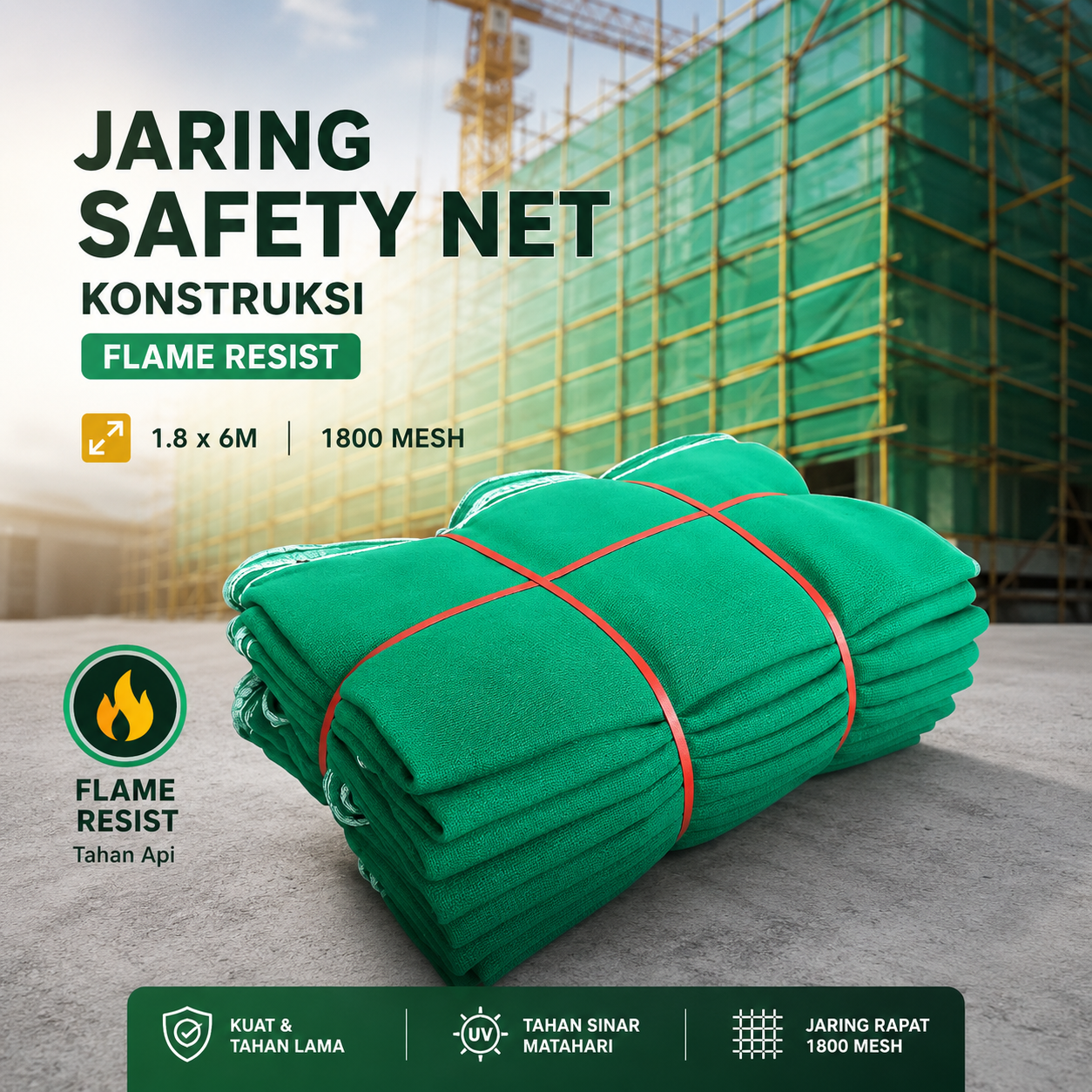 QIANGSEHNG Jaring Pengaman Konstruksi Safety Net Flame Resist 1.8x6M 1800 Mesh - TM-23 Gambar produk QIANGSEHNG Jaring Pengaman Konstruksi Safety Net Flame Resist 1.8x6M 1800 Mesh - TM-23 - Utama