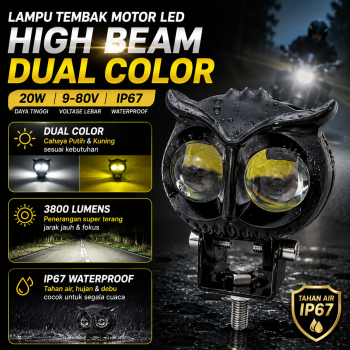 OWL Lampu Tembak Motor LED High Beam Dual Color IP67 20W 9-80V - OC2L
