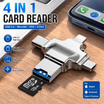Gambar produk Y-DISK Card Reader OTG 4in1 USB 2.0 Micro Type C Lightning MicroSD - CR125