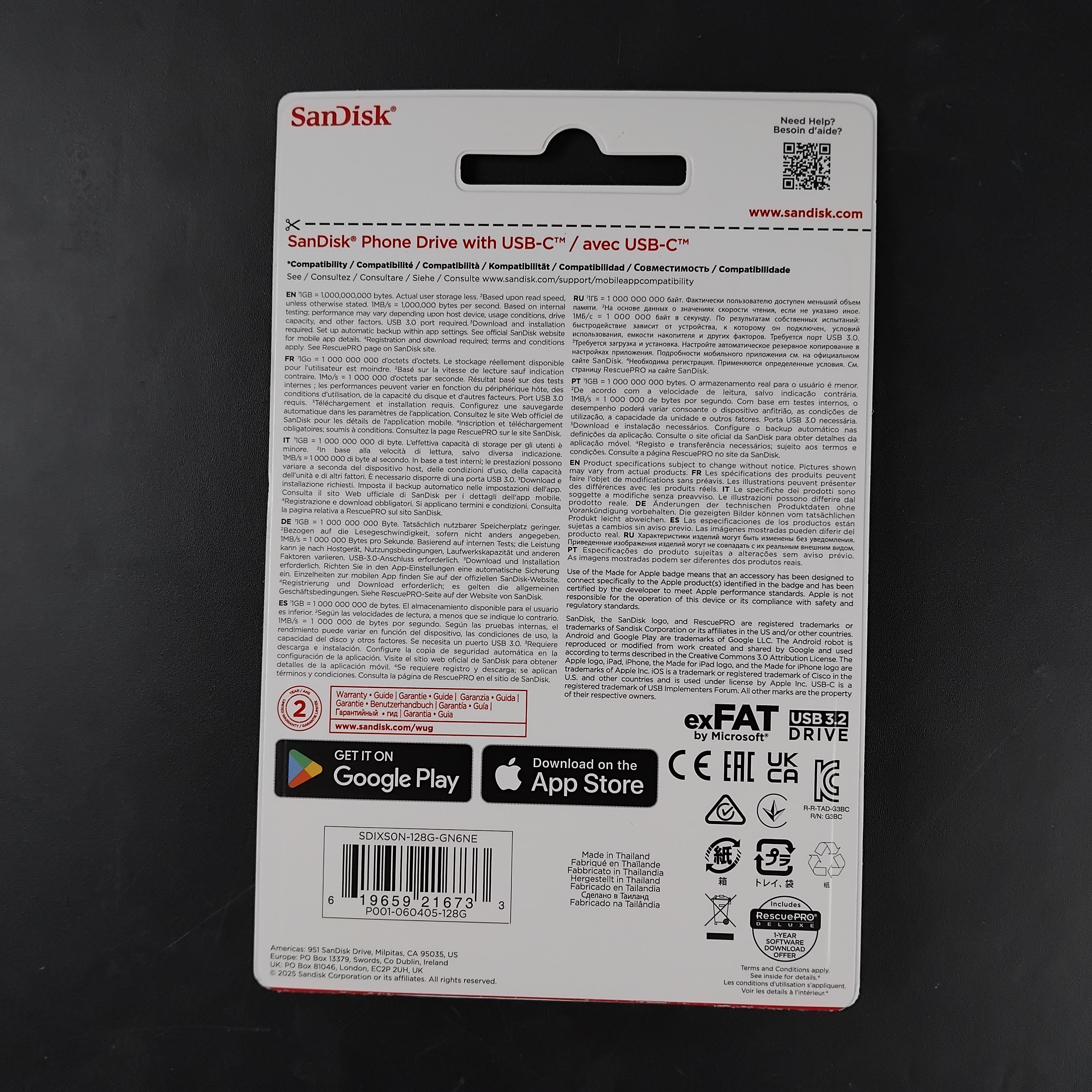 Gambar produk SanDisk Phone Drive USB Type-C 3.2 Gen 1 150MB/s 128GB - SDIXS0N - Kemasan