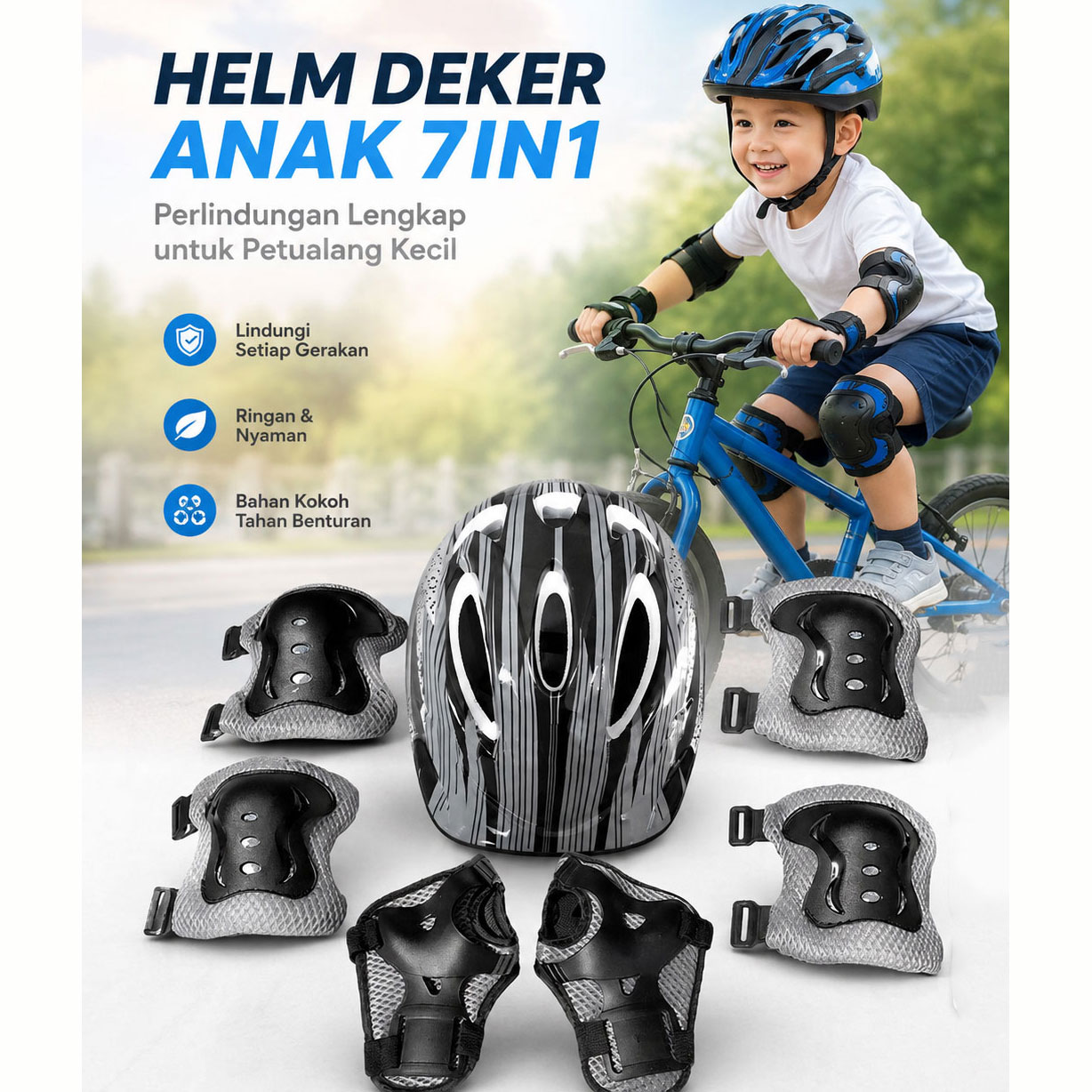 Gambar produk TaffSPORT Paket Helm Deker Anak 7in1 Protective Gear Sport Activity - K25 - Utama