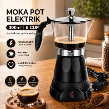 One Two Cups Moka Pot Elektrik Espresso Coffee Maker 480W 6 Cup 300ml - S06