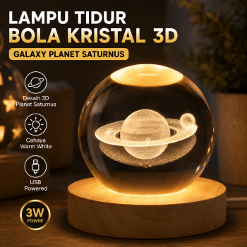 QUDIAN Lampu Tidur Bola Kristal 3D Warm White USB 3W Galaxy Planet - QU-6