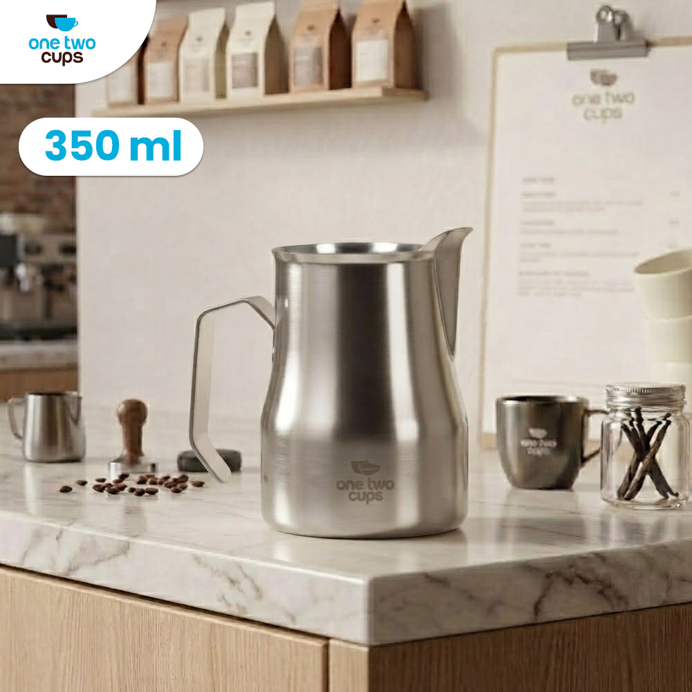 One Two Cups Milk Jug Pitcher Susu Latte Art Espresso Stainless Steel 350ml - AA050 Gambar produk One Two Cups Milk Jug Pitcher Susu Latte Art Espresso Stainless Steel 350ml - AA050 - Utama