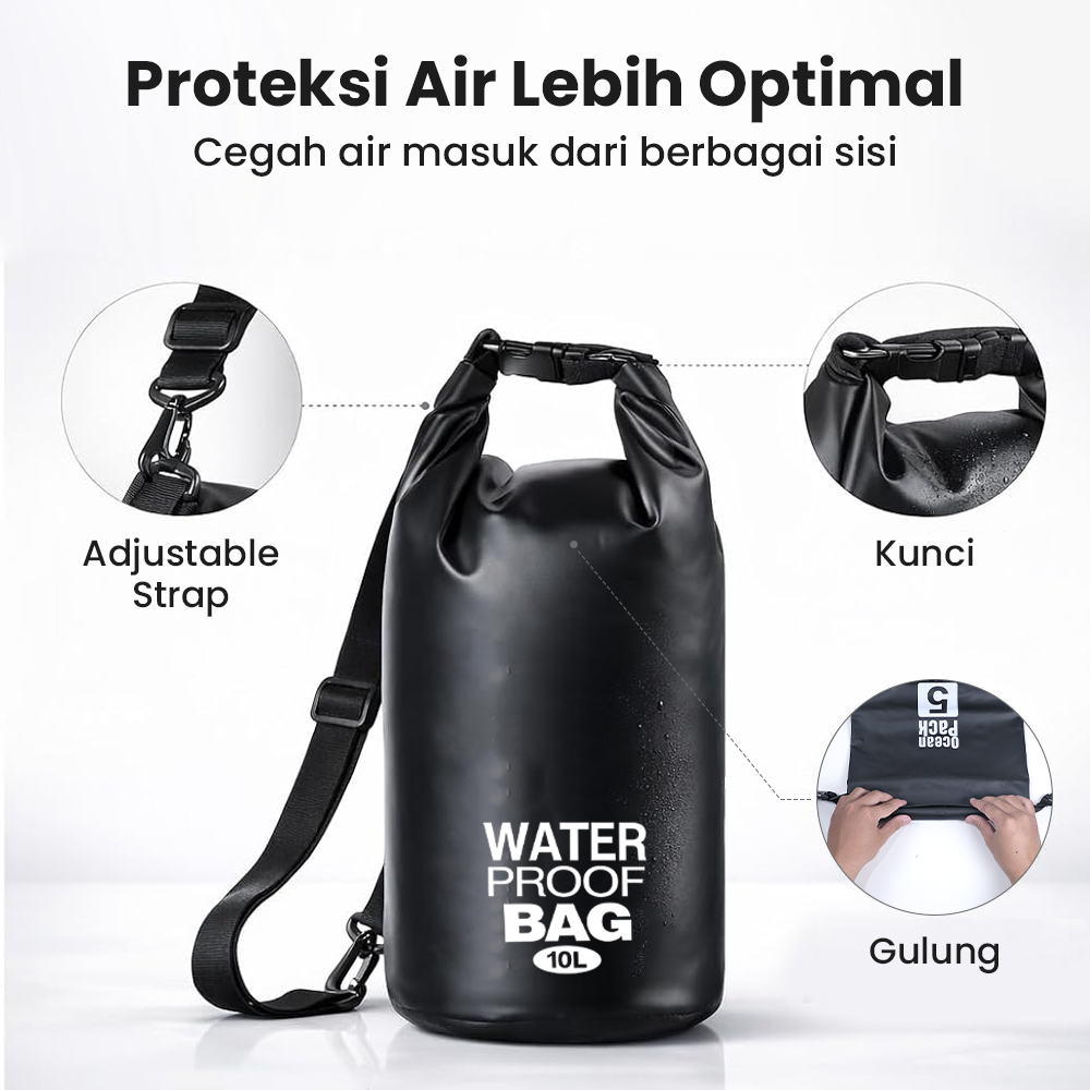 Dezlon Ocean Pack Dry Bag Waterproof Crossbody Tas Tahan Air Parasut 10L - INU142 Gambar produk Dezlon Ocean Pack Dry Bag Waterproof Crossbody Tas Tahan Air Parasut 10L - INU142 - 2