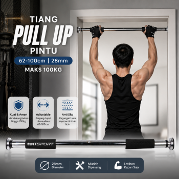 Gambar produk TaffSPORT Tiang Latihan Pull Up Pintu Door Gym Bar Solid Grip 62-100cm - HW139501