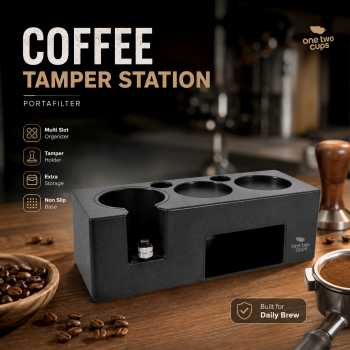 One Two Cups Coffee Tamper Station Espresso Portafilter Storage - Black