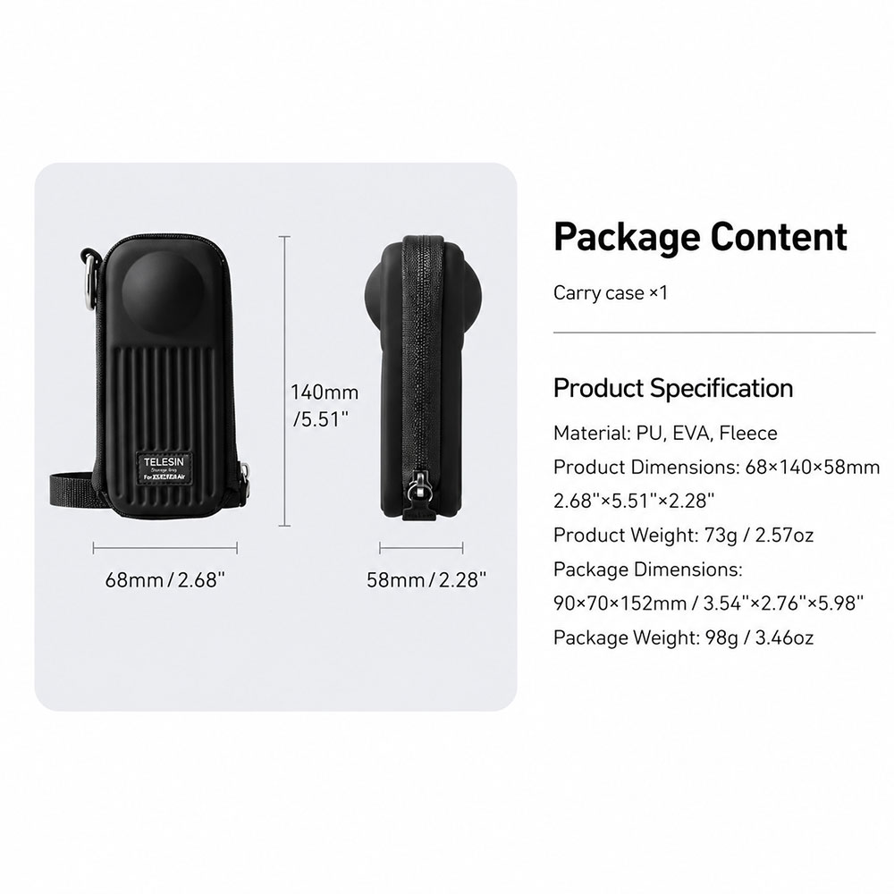 TELESIN Tas Kamera Aksi Portable Carrying Case for Insta360 X5/X4 /Air - S6-PRC-30BK-TIS Gambar produk TELESIN Tas Kamera Aksi Portable Carrying Case for Insta360 X5/X4 /Air - S6-PRC-30BK-TIS - 7
