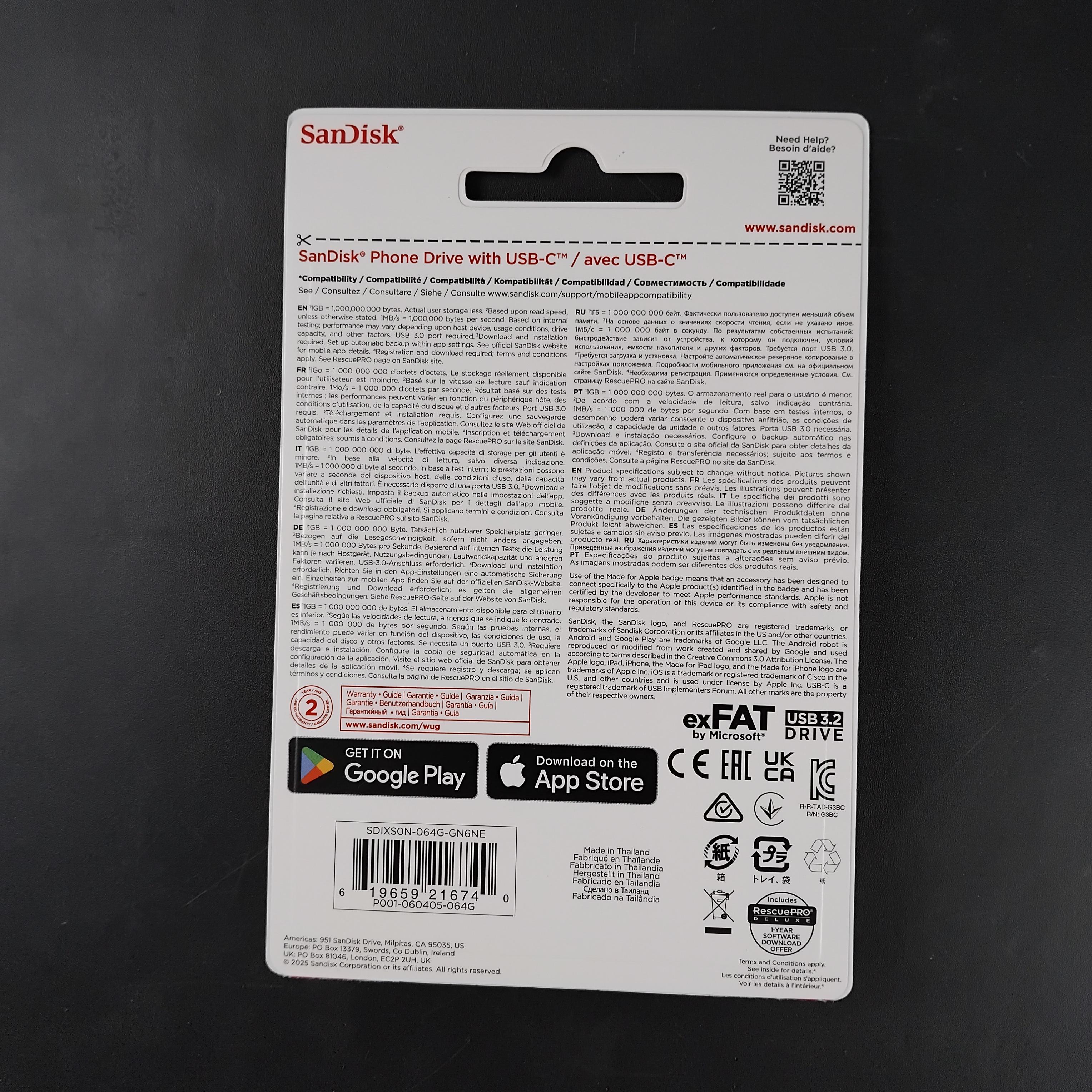 Gambar produk SanDisk Phone Drive USB Type-C 3.2 Gen 1 150MB/s 64GB - SDIXS0N - Kemasan