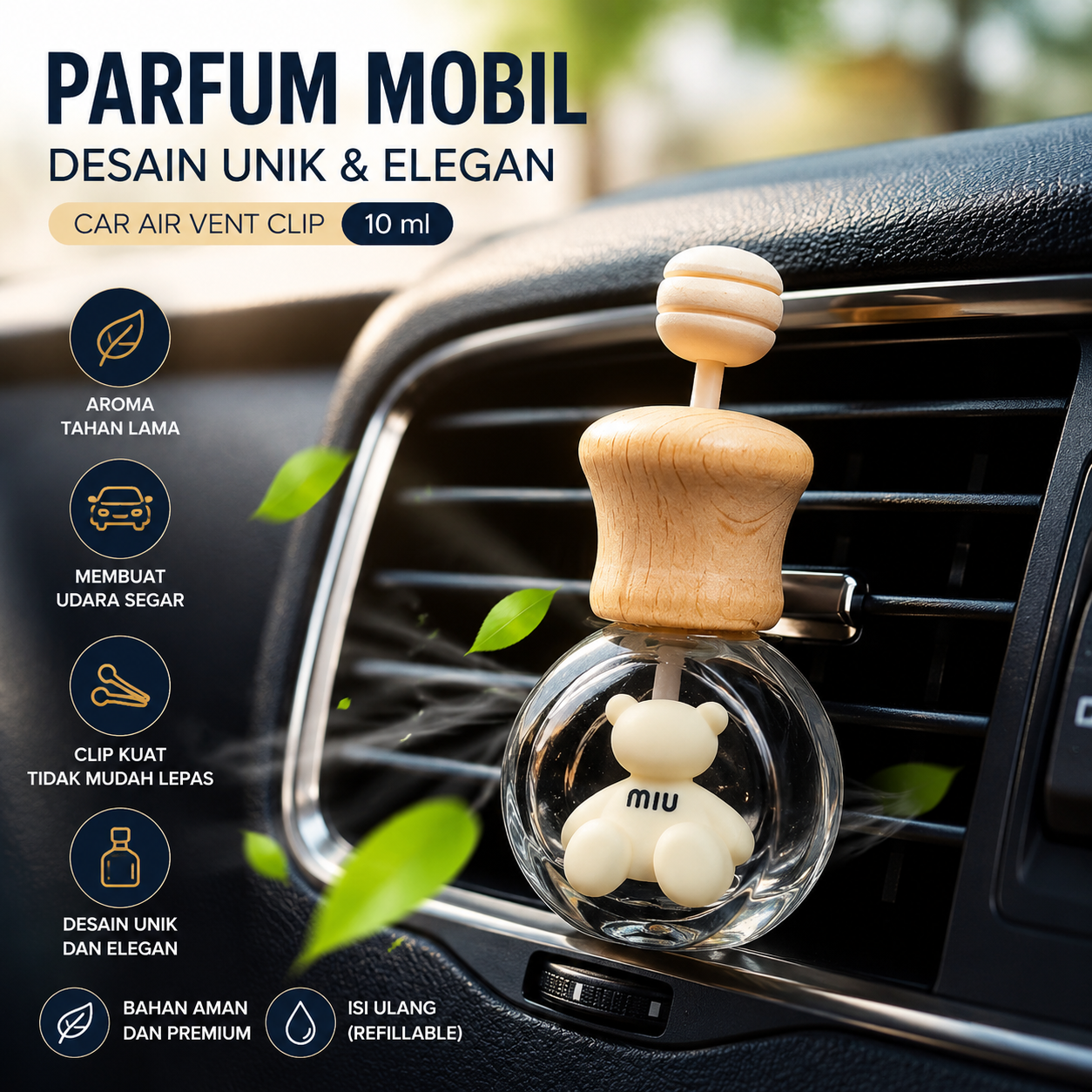 Miu Parfum Mobil Air Vent Clip Car Freshener 10ml White Miu Bear - MC021 Gambar produk Miu Parfum Mobil Air Vent Clip Car Freshener 10ml White Miu Bear - MC021 - Utama