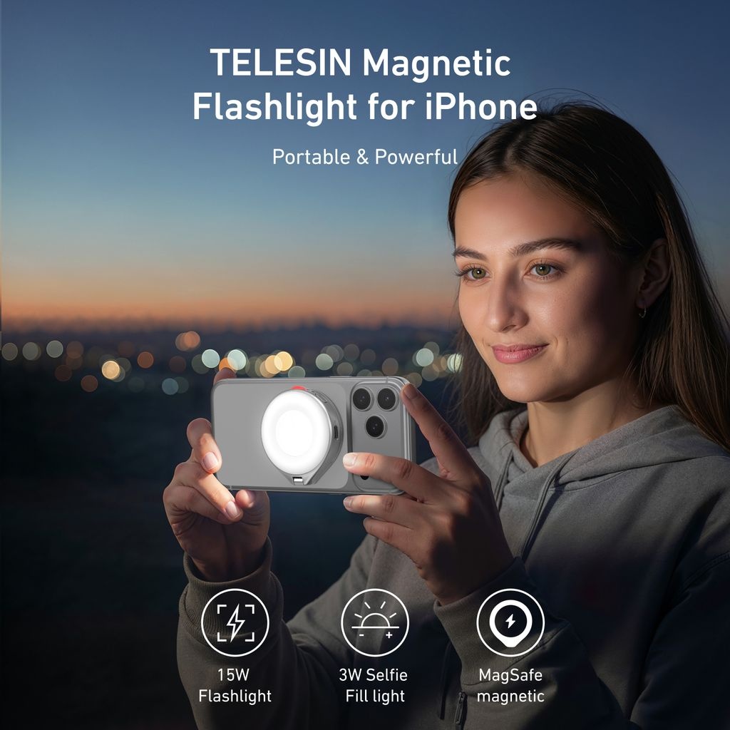 Gambar produk TELESIN Lampu Fill Light 2in1 Magnetic Flashlight 3 Color 500mAh - P5-BGD-17SR - Utama