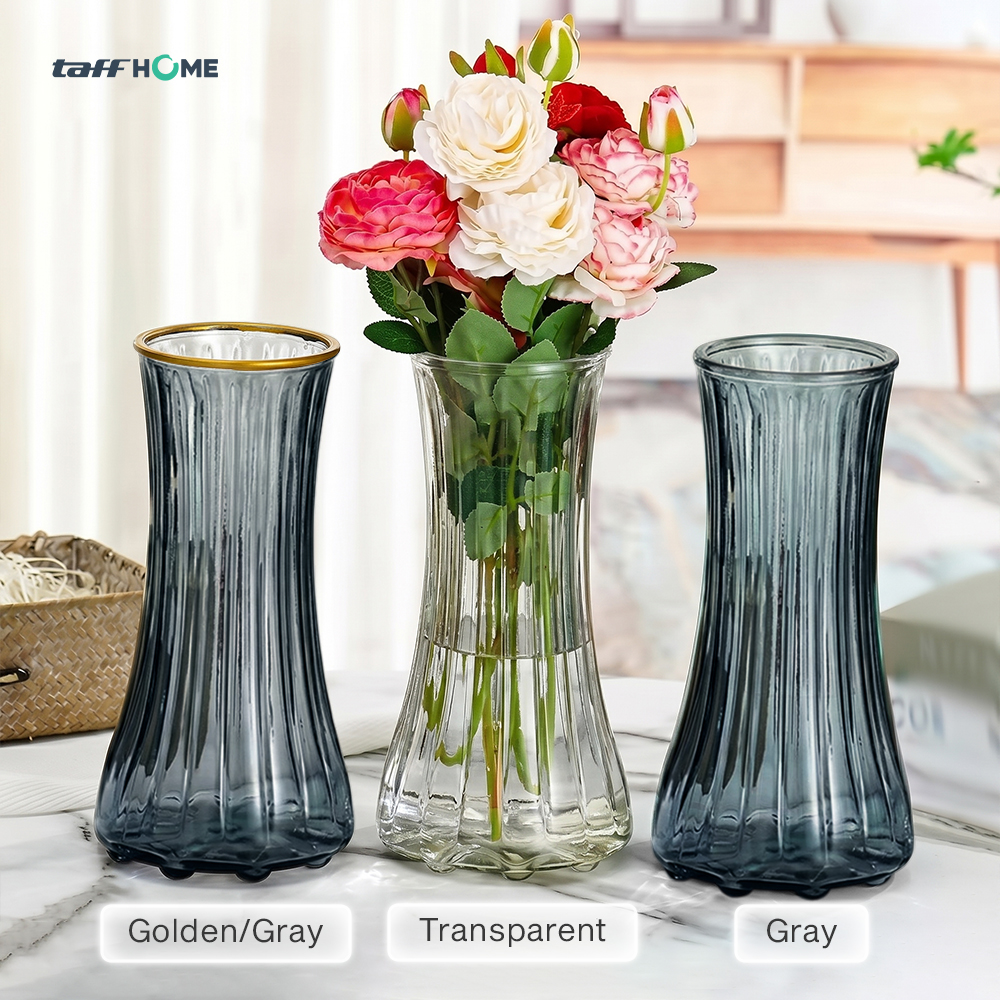Gambar produk TaffHOME Vas Bunga Kaca Bening Estetik Vintage Glass Flower Vase - Y23 - 7