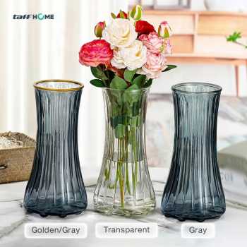 Gambar produk TaffHOME Vas Bunga Kaca Bening Estetik Vintage Glass Flower Vase - Y23 - 7