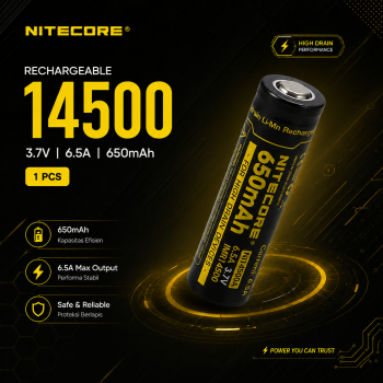 NITECORE Baterai Isi Ulang 14500 Rechargeable 3.7V 6.5A 650mAh 1 PCS - IMR14500