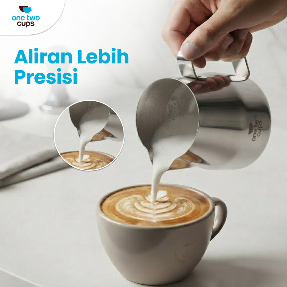 One Two Cups Milk Jug Pitcher Susu Latte Art Espresso Stainless Steel 350ml - AA050 Gambar produk One Two Cups Milk Jug Pitcher Susu Latte Art Espresso Stainless Steel 350ml - AA050 - 1