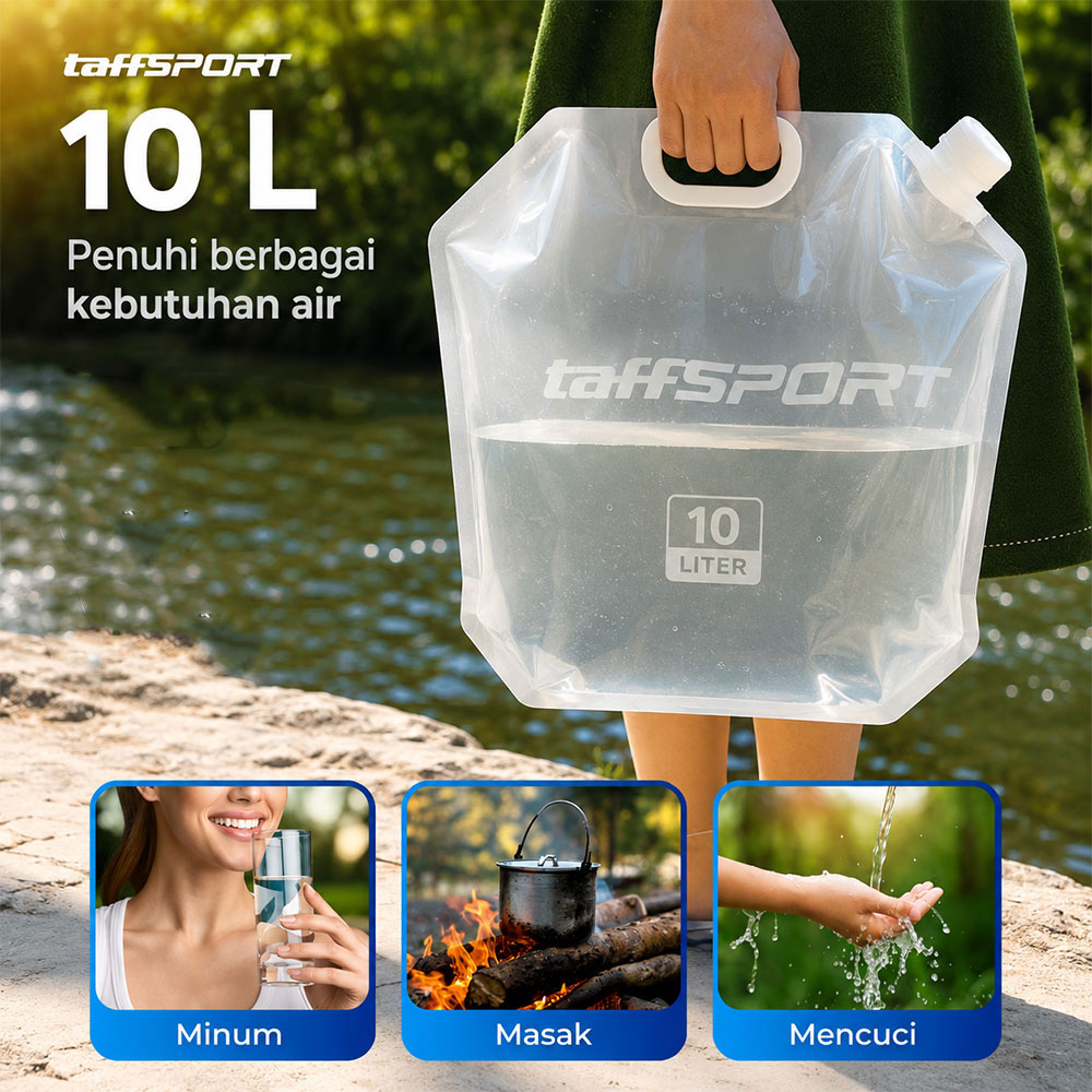 TaffSPORT Kantong Air Minum Lipat BPA Free Portable Water Bag 10L - SD-10 Gambar produk TaffSPORT Kantong Air Minum Lipat BPA Free Portable Water Bag 10L - SD-10 - 1