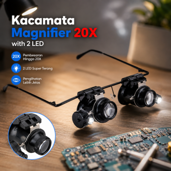 Gorelax Kaca Pembesar Kacamata Reparasi Jam Magnifier with 2 LED 20X - 9892A