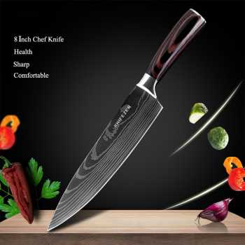Gambar produk KNIFEZER Pisau Dapur Daging Sayur Roti Damascus Pattern Stainless 8 Inch Chef Knife