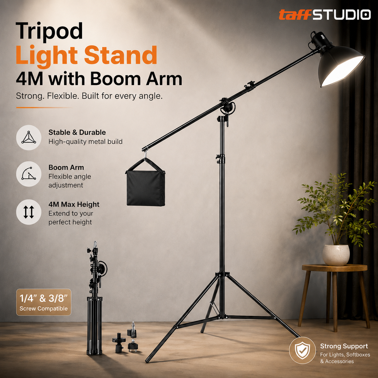 TaffSTUDIO Tripod Light Stand Studio Photography 4M with Boom Arm - 400F Gambar produk TaffSTUDIO Tripod Light Stand Studio Photography 4M with Boom Arm - 400F - Utama
