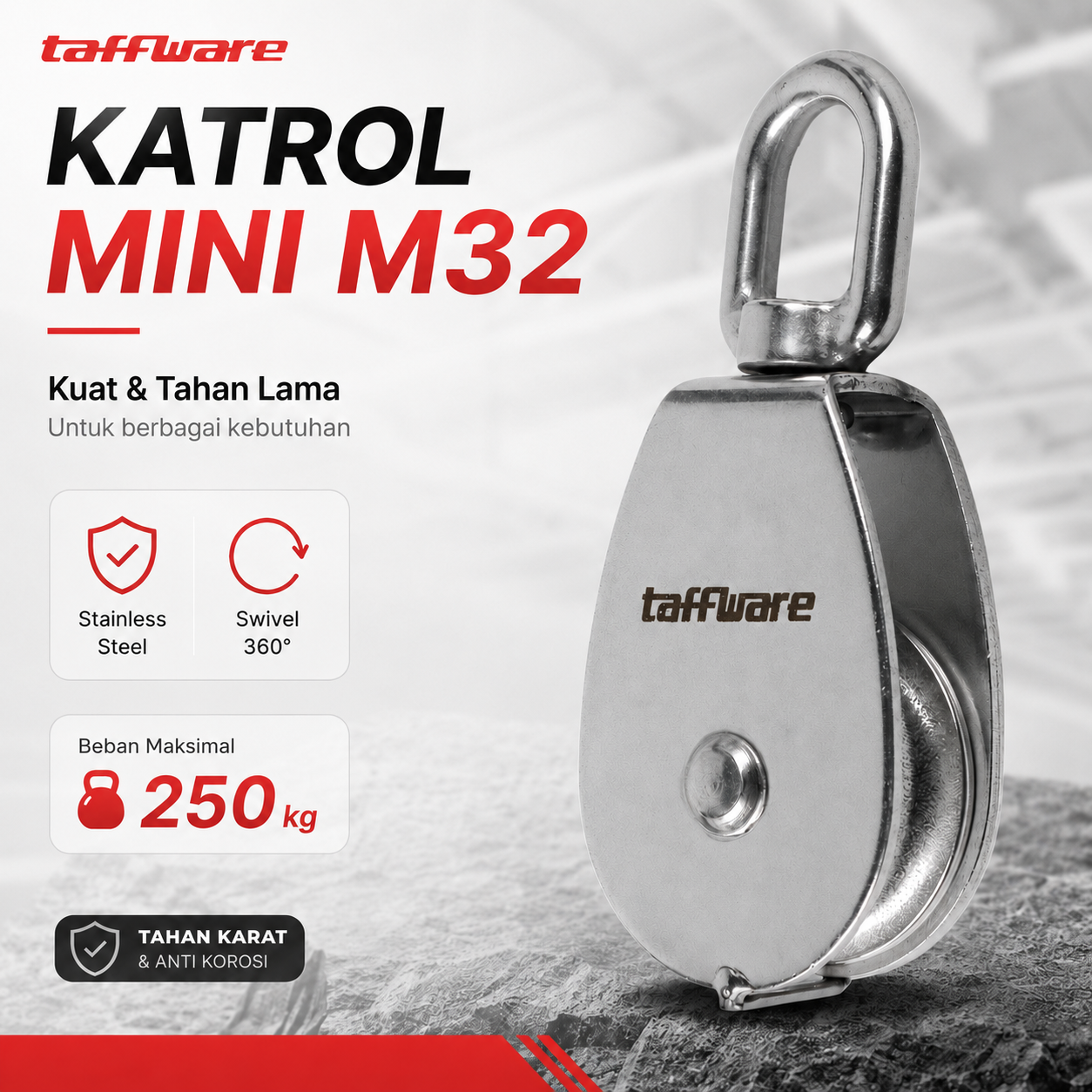 Gambar produk Taffware Katrol Kerekan Mini Serbaguna Swivel Pulley Stainless Steel M32 - Utama