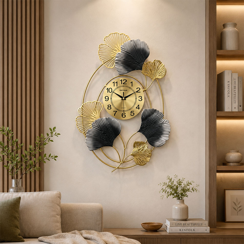 TaffHOME Jam Dinding Besi Elegan Ginkgo Leaf Quartz Movement 55cm - 25011 Gambar produk TaffHOME Jam Dinding Besi Elegan Ginkgo Leaf Quartz Movement 55cm - 25011 - 1