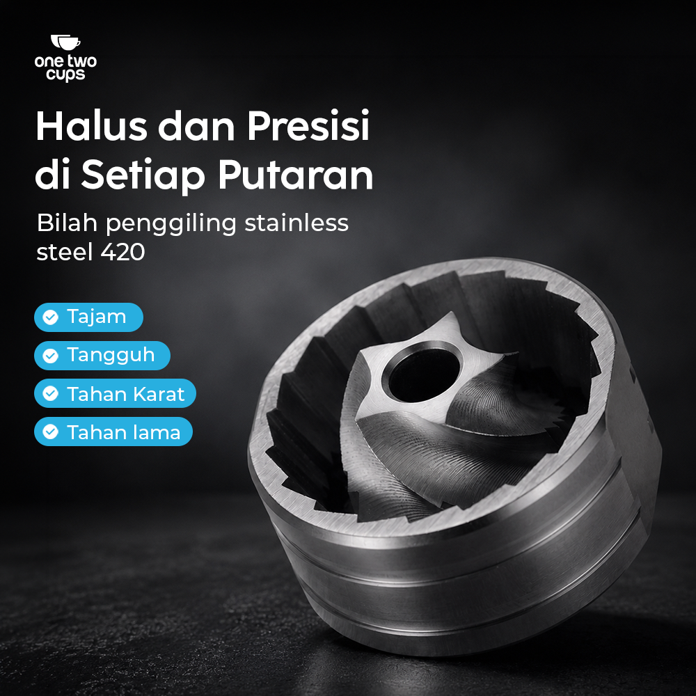 One Two Cups Penggiling Kopi Manual Coffee Grinder Stainless 420 - X1 Gambar produk One Two Cups Penggiling Kopi Manual Coffee Grinder Stainless 420 - X1 - 1