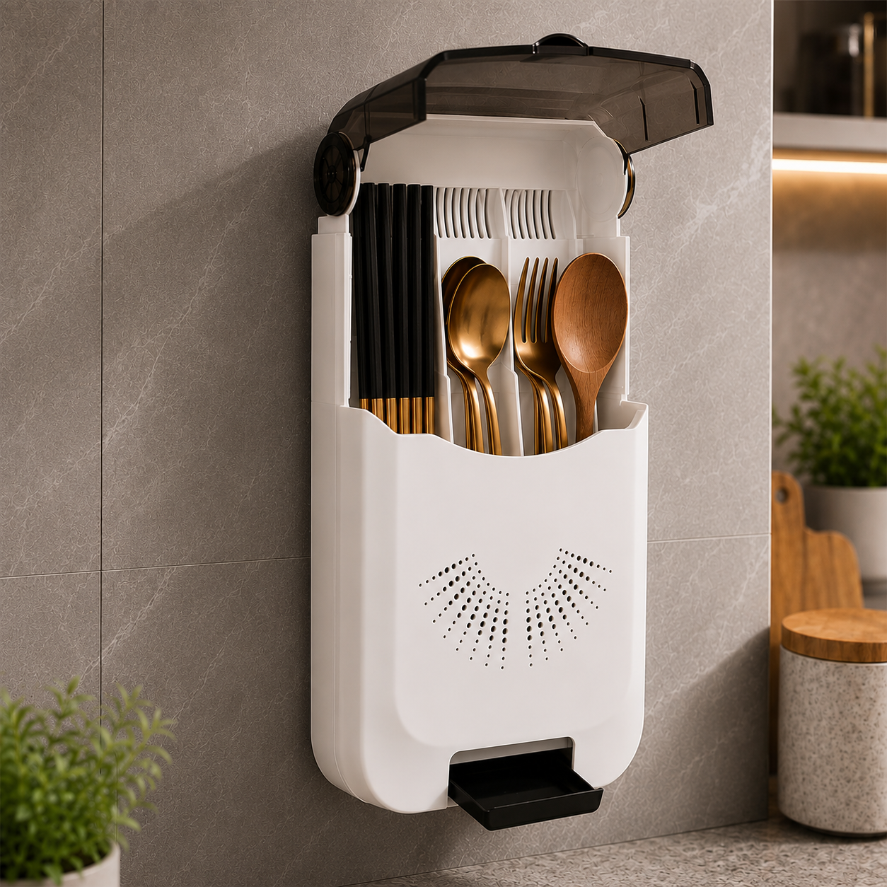 AO Tempat Alat Makan Sendok Garpu Organizer Holder Wall Mounted - AK50 Gambar produk AO Tempat Alat Makan Sendok Garpu Organizer Holder Wall Mounted - AK50 - 1