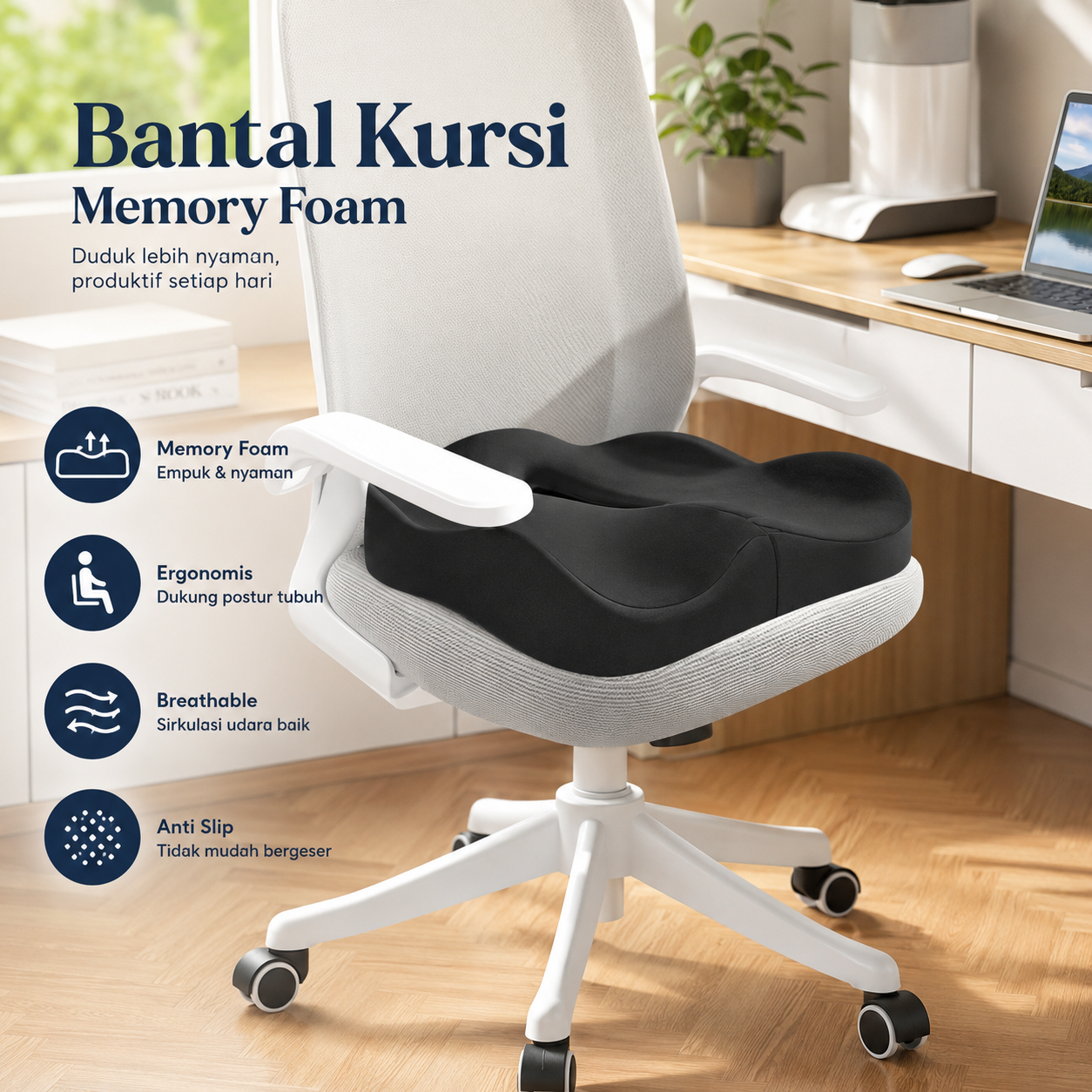 ZIKEE Bantal Duduk Alas Kursi Kantor Seat Cushion Memory Foam - KH-15 Gambar produk ZIKEE Bantal Duduk Alas Kursi Kantor Seat Cushion Memory Foam - KH-15 - Utama