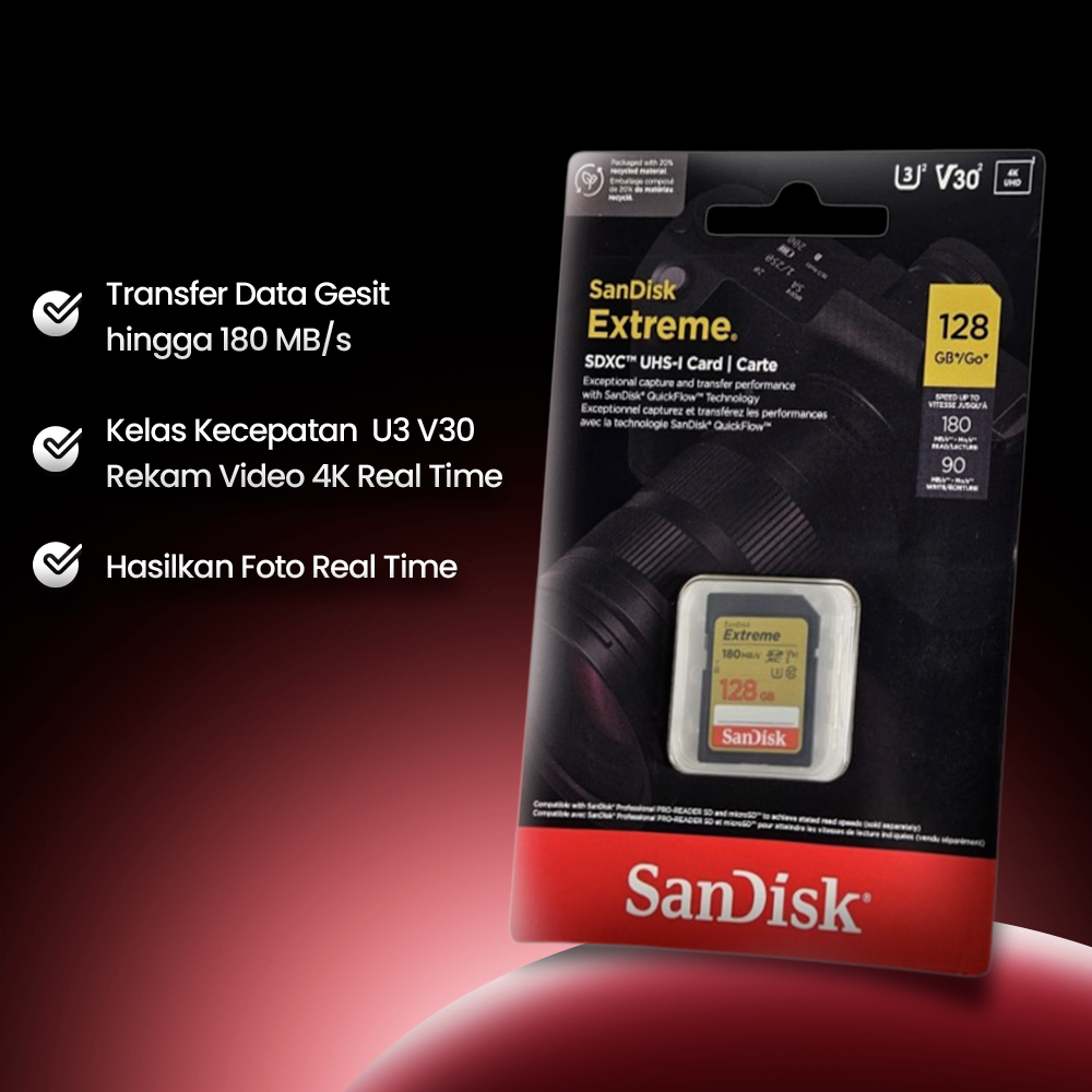 Gambar produk SanDisk Extreme SDXC UHS-I Card V30 U3 Class 128GB-SDSDXVA-128G - SDSDXV - 2