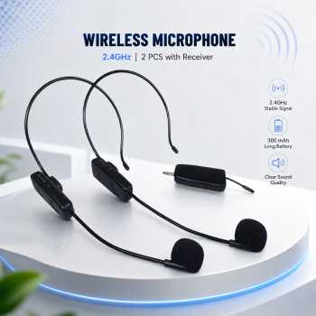 Erilles Wireless Microphone 2.4GHz Headset 2 PCS with Receiver - E65